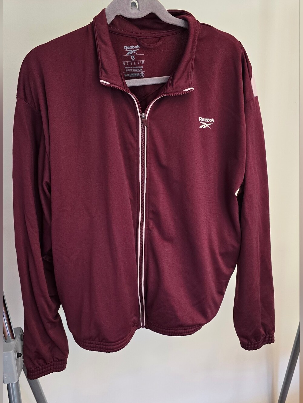 Reebok Colorblock Track Jacket Speedwick Burgundy and Pink Size 1X